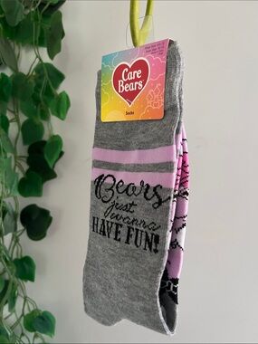 Care Bears Grey & Pink Crew Socks with Have Fun Graphic